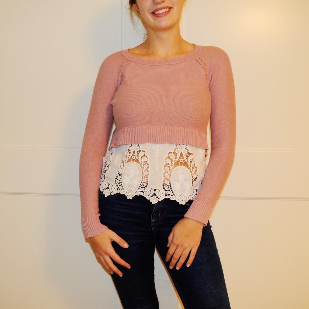 American Eagle Outfitters Pink Lace Sweater